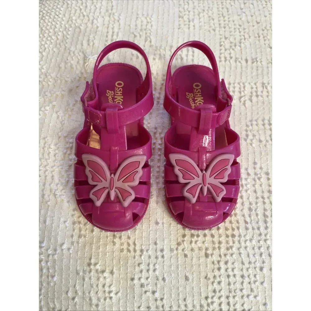 Oshkosh B’Gosh Size 8 Toddler Hot Pink Baby Girl Plastic Jelly Sandal Butterfly